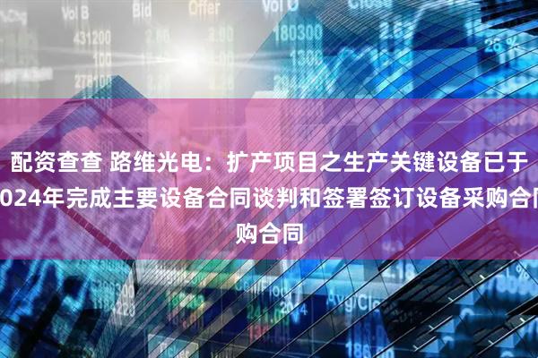 配资查查 路维光电：扩产项目之生产关键设备已于2024年完成主要设备合同谈判和签署签订设备采购合同
